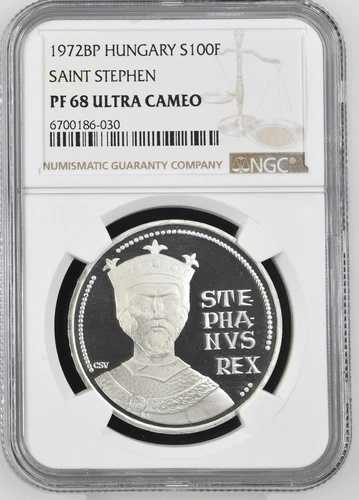 1972年 BP ハンガリー S100F フォリント キング 聖ステファノ 銀貨 NGC PF 68 UC