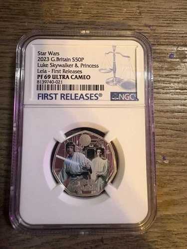 2023年 英国 50ペンス スターウォーズ ルーク・スカイウォーカー＆レイア NGC PF69 記念コイン