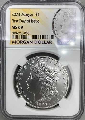 2023 P モルガン シルバー ダラー NGC MS 69 FDOI - 発行初日、OGP 付き