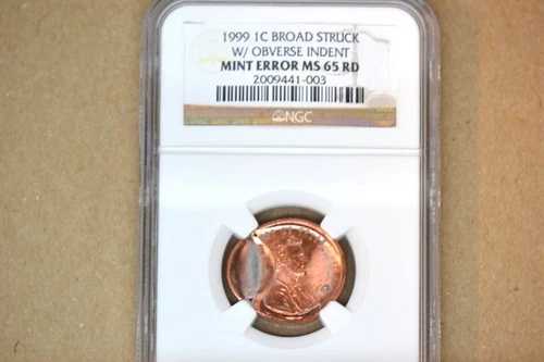 1999年リンカーン セント - 表面の凹みがあるブロードストラック - NGC MS-65 RD。ドラマチックです!!