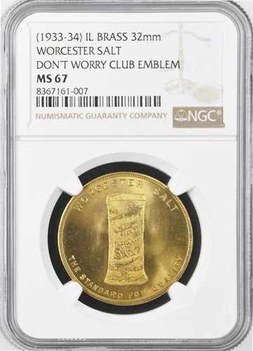 (1920年代～30年代) ウースター塩トークン - MS67 NGC - 幸運のスワスティカメダル ワルシャワ NY