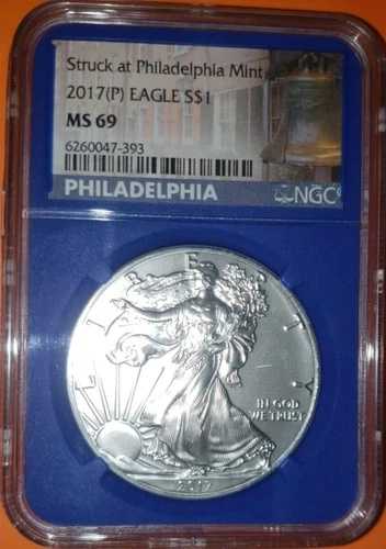 2017年 (P) アメリカンシルバーイーグルコイン NGC MS69 美しいコイン ブルーホルダー入り