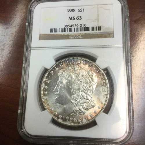 1888年 NGC MS63 モルガン銀貨（両面トーニング加工）