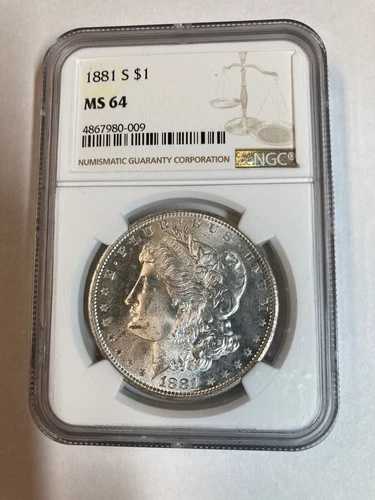 1881-S MS 64 NGC モルガン銀貨 ブリリアントホワイト シャープディテール