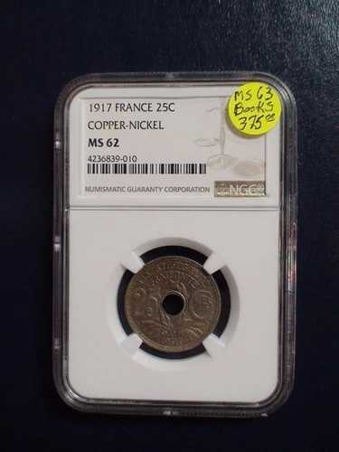 1917 年フランス 25 サンチーム NGC MS62 CN 25C コイン、今すぐ販売できる価格です!