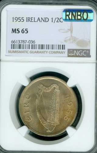 1955年 アイルランド ハーフクラウン NGC MS65 PQ 2ND 最高級グレード MAC RNBO & スポットレス *
