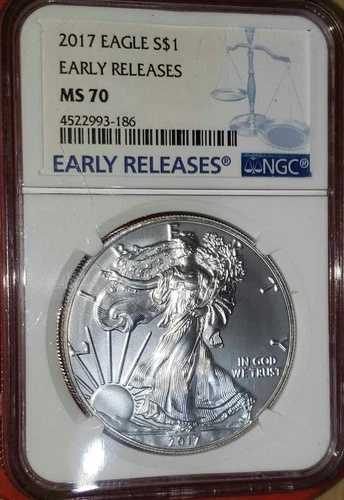 2017年 アメリカンイーグル 1オンス シルバーコイン NGC MS-70 早期リリース 美しいコイン