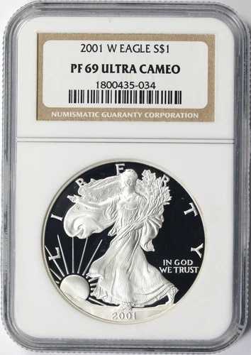 2001-W 1ドル プルーフ アメリカン シルバー イーグル NGC PF69 ウルトラカメオ