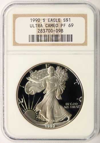 1990-S 1ドル プルーフ アメリカン シルバー イーグル NGC PF69UCAM