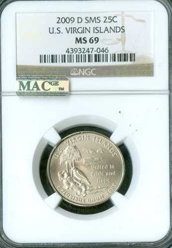 2009 D ヴァージン諸島 クォーター NGC MS69 SMS MAC 最高級 & スポットレス。