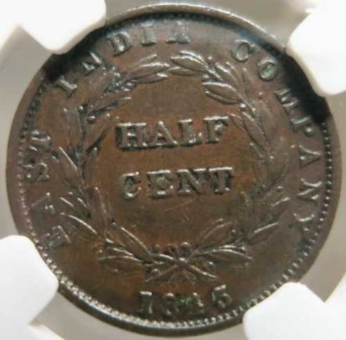 海峡植民地 マレーシア イギリス ハーフ 1/2セント 1845 NGC XF 45 BN ビクトリア