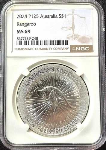 2024 MS69 P125 .999 シルバー $1 オーストラリア *カンガルー* NGC