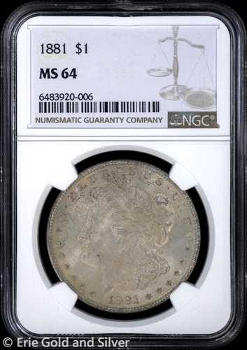 1881-P 1ドル モルガン銀貨 NGC MS 64 | 未流通 UNC BU