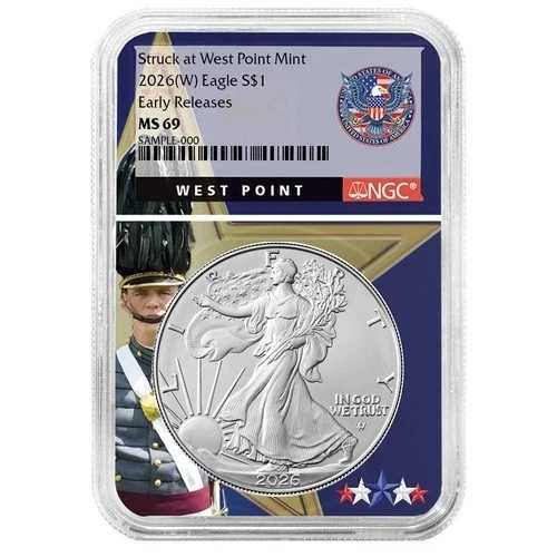 プレセール - 2026 (W) $1 アメリカン シルバー イーグル NGC MS69 ER ウェストポイント コア