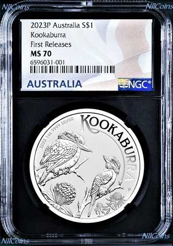 2023年 オーストラリア シルバー クーカブラ NGC MS70 $1 1オンス コイン FR ブラックコアラベル