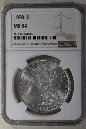 1898年 $1 NGC MS64 モルガン銀貨、ミス・リバティ・ヘッド・ドル