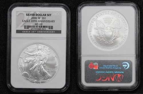 2006-W バーニッシュ加工アメリカンシルバーイーグルドル 20周年記念 NGC MS-69 50VU