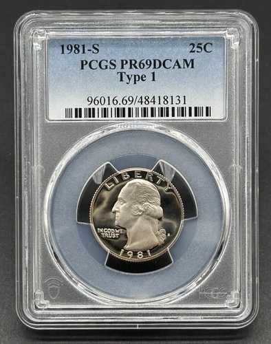素晴らしいアメリカ製 1981-S 25C グレード Type1 ワシントン クォータープルーフ PCGS PR69DCAM 27,720円