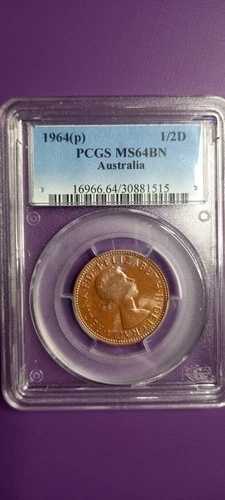 PCGS MS64BN ヴィンテージ オーストラリア プレデシマル 1964(p) 1/2d コイン+送料無料 ??