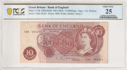 イギリス 1963年 10シリング PCGS VF 25 Very Fine シリーズC ピック# 373b