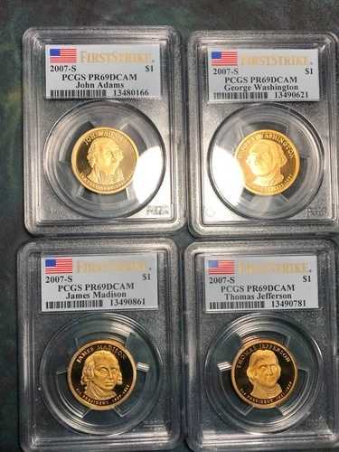 2007-S PCGS PR69DCAM プルーフ大統領ドル 4 枚コインセット!