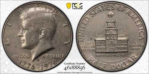 1976-D 米国50セント硬貨。PCGS XF45グレード、証明書番号46188856、ジョン・F・ケネディ大統領 33,605円