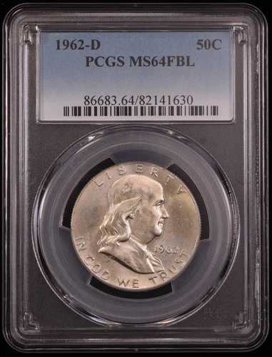 1962年-D フランクリン ハーフダラー 50セント PCGS PF64 FBL 認定 ~90% シルバー~