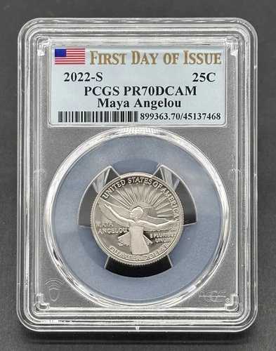 アメリカ 2022年 25セント マヤ・アンジェロウ ディープカメオ プルーフコイン FDOI PCGS PR70DCAM