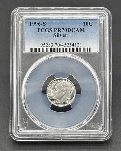 アメリカ製 10C 1996-S グレーデッド シルバー ルーズベルト ディープカメオ プルーフ PCGS PR70DCAM