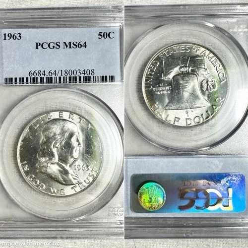 1963年 D 50C MS64 フランクリン ハーフダラー PCGS ブルーラベル 昨年！90%シルバー