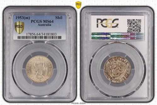オーストラリア 1953年 1シリング銀貨 PCGS MS64