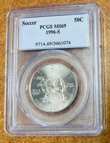 1996-S サッカー記念ハーフ ドル 50 セント PCGS MS 69 かなり希少。