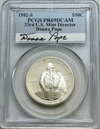 1982-S ジョージ・ワシントン シルバーハーフドル ドナ・ポープ直筆サイン PCGS PR69DCAM