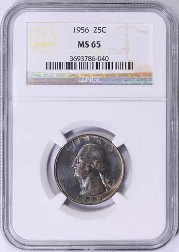 1956年ワシントン銀貨25セント硬貨NGC MS-65 エンドロール トーンアルバム トーニングトナー