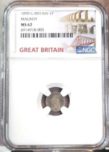 1890年 イギリス 銀貨 1ペンス ヴィクトリア女王 NGC MS 62 希少 キーデート