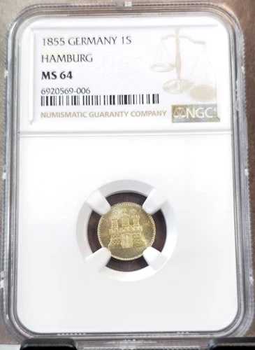 みー 確認 連絡ページ 硬貨・コイン|1855年 ドイツ 1 ゼクスリング ハンブルク城 NGC MS 64