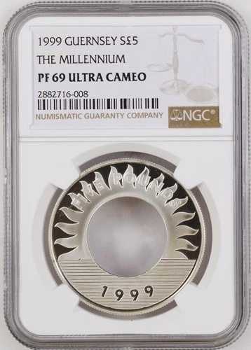 トップポップ 1999年 ガーンジー銀貨 5ポンド ミレニアムプルーフ NGC PF69