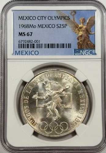 メキシコシティオリンピック1968年銀貨MS67NGC - 美しい外観プルーフ