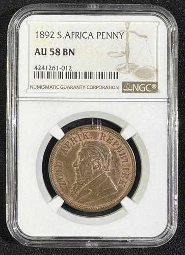 1892年 南アフリカ ペニー NGC AU58 BN 低鋳造枚数 ベルリン造幣局 KM# 2、Hern# Z1