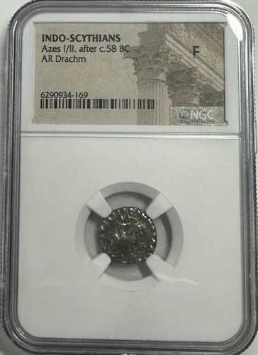 NGC インド・スキタイ人 アゼス I/II 紀元前58年頃 銀 AR ドラクマ NGC 古代認定 F