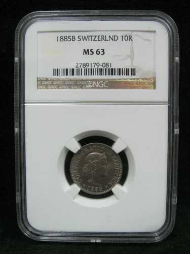 1885-B スイス 10 ラッペン - NGC MS 63
