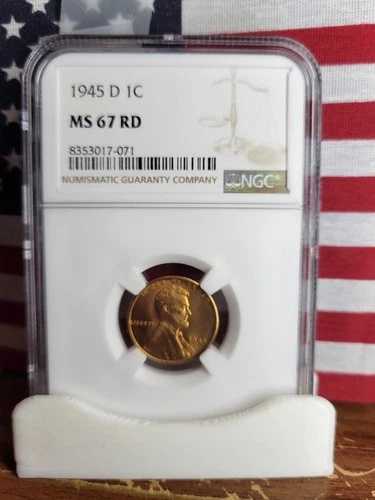 1945-D リンカーン・ウィート・セント「NGC MS67 RD」素晴らしいスラブ *鮮やかな赤色のコイン