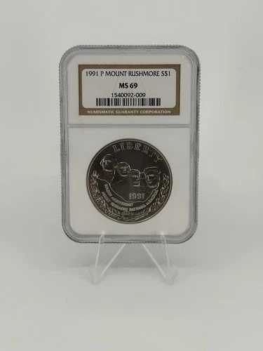 1991年 P ラシュモア山記念銀貨 NGC MS69 ブラウンラベル