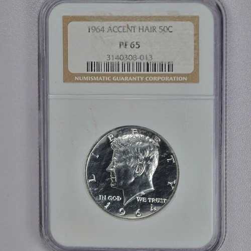 1964年 アクセントヘア ケネディ ハーフダラー 50セント NGC PF65 - ホルダーに汚れあり