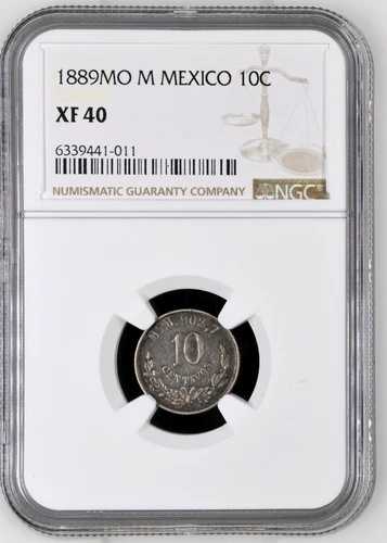 1889年 Mo M メキシコ 10セント センターボ シルバー 0.903 KM#403.7 NGC XF 40