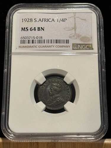 南アフリカ 1/4ペニー・ファージング 1928年製 KGV ブラウン NGC MS 64 BN Ch UNC. 018. K6