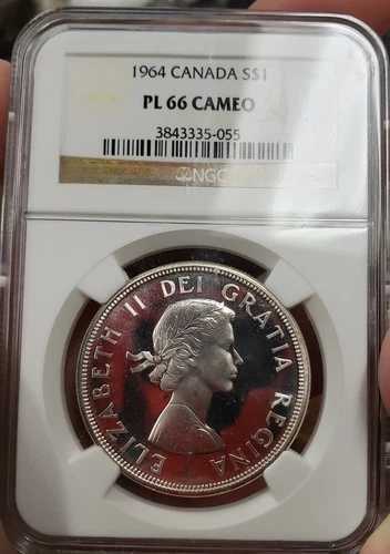 カナダ 1ドル 1964年 PL66 CAM NGC シルバー KM#58 ヘビーカメオ ファイネスト ポップ 25/0
