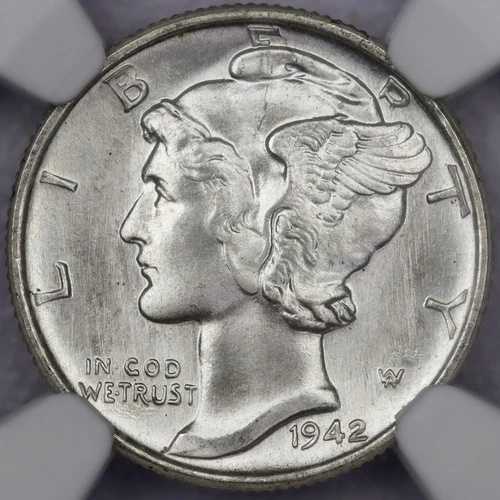 1942年 10セント マーキュリーダイム - NGC MS 67