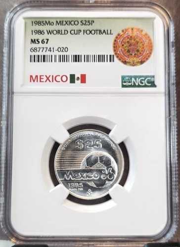 1985年 メキシコ シルバー 25ペソ S25P 1986年 ワールドカップ サッカー NGC MS 67 希少宝石