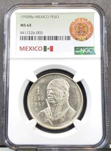 1950年 メキシコ シルバー 1ペソ ホセ・モレロス NGC MS 64 希少な美しいBUコイン 37,895円